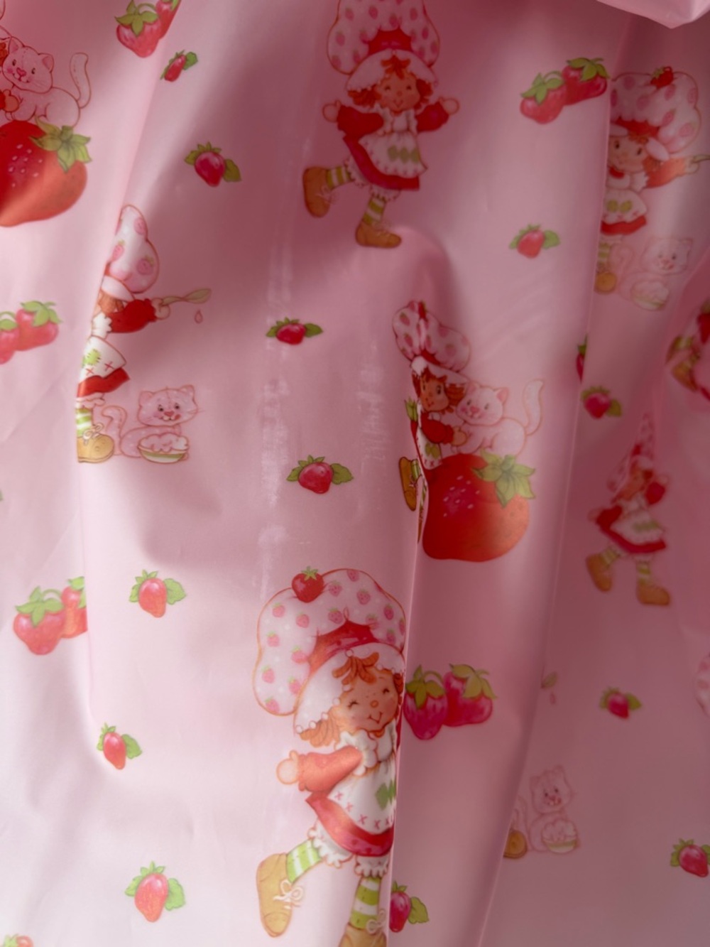 Pink Strawberry Short Cake Print Transparent Hooded Raincoat (i184) - Picture 11 of 13